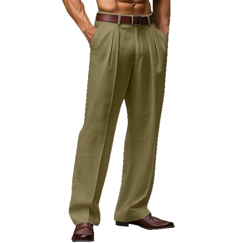 Cross-Border Men's New Linen Solid Color Outdoor Daily Casual Breathable Loose Straight-Leg Long Pants Linen Casual Pants Men