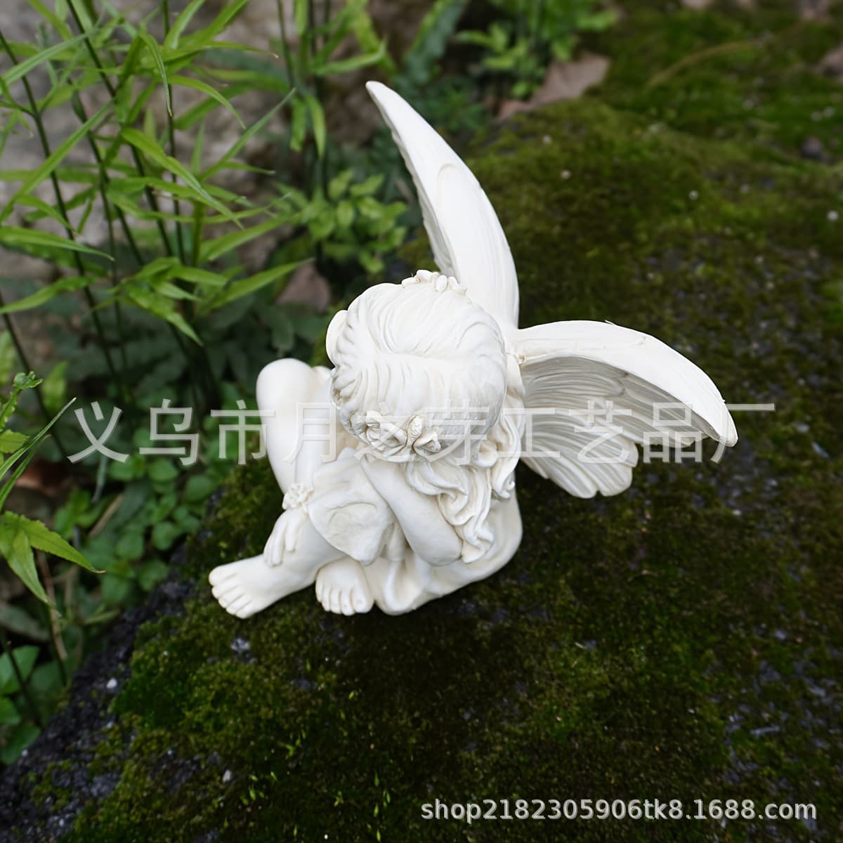 Cute Face-Holding Little Girl Angel Statue Creative Resin Art Statue Home Collection Outdoor Garden Decoration