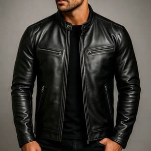 Cross-border Men's Motorcycle Style PU Leather Jacket, Stand Collar Slim Fit Jacket, Retro Casual Outerwear, Export Leather Jacket