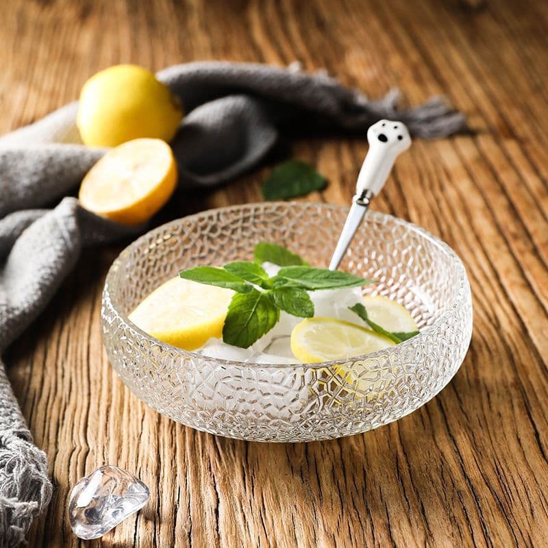 Ins Style Minimalist Japanese Glass Bowl Creative Candy Flat Jar Dried Fruit Plate Household Round Fruit Salad Dessert Bowl