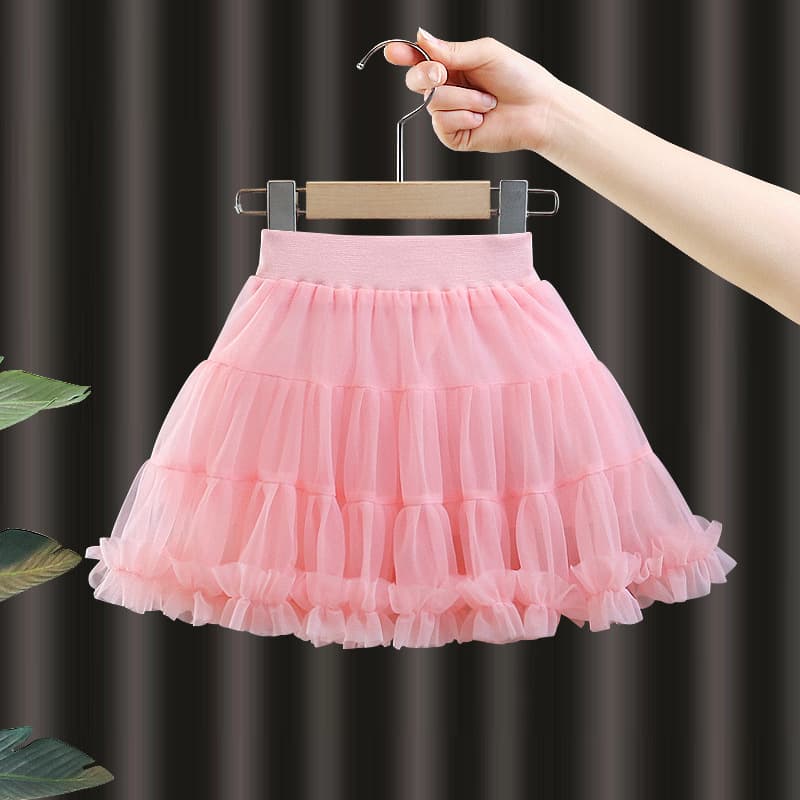 Girls Half Skirt Summer 2024 New Fashion Children Solid Color Skirt Baby Mesh Puffy Skirt Little Girl Short Skirt