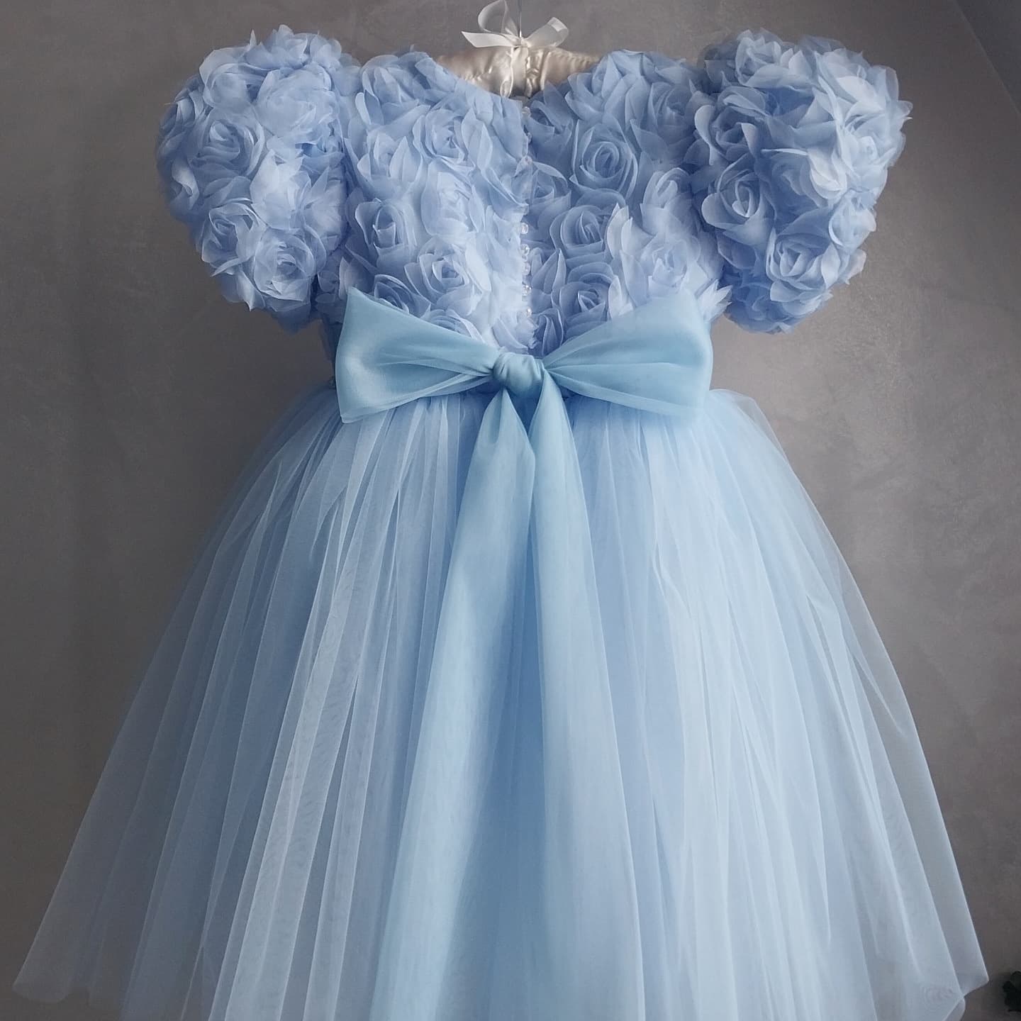 Girls blue rose dress princess skirt tutu bow birthday performance clothing children light luxury niche style