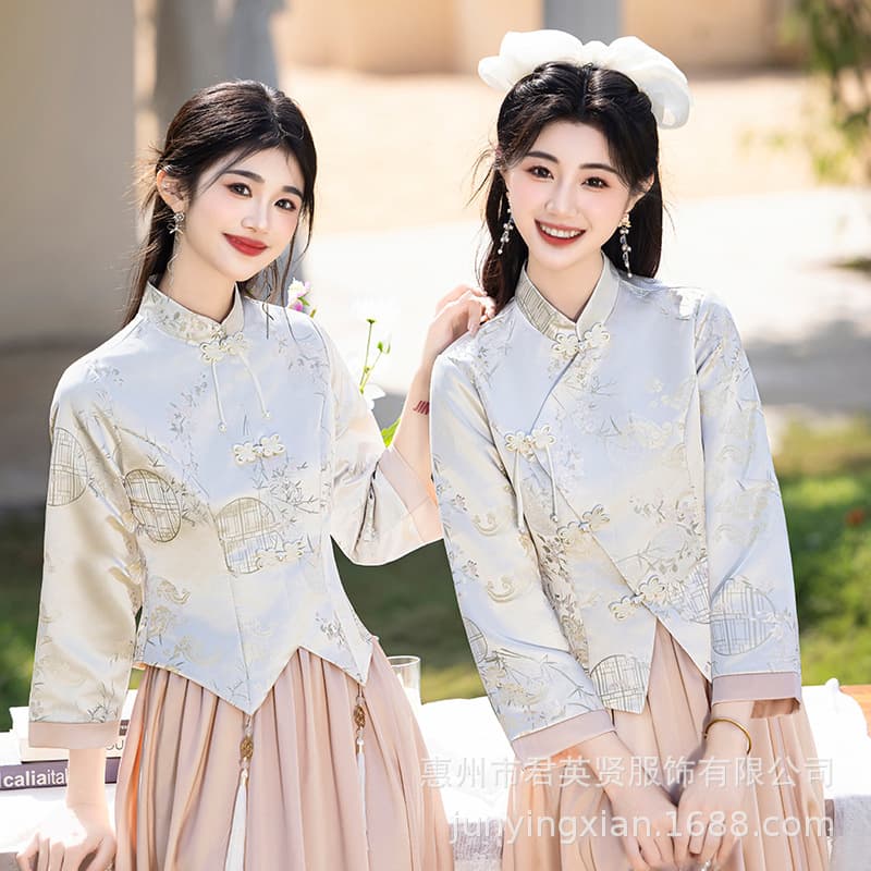 2025 New Chinese Bridesmaid Dress for Petite Women, Elegant Cheongsam Hanfu Style Bridesmaid Gown Summer