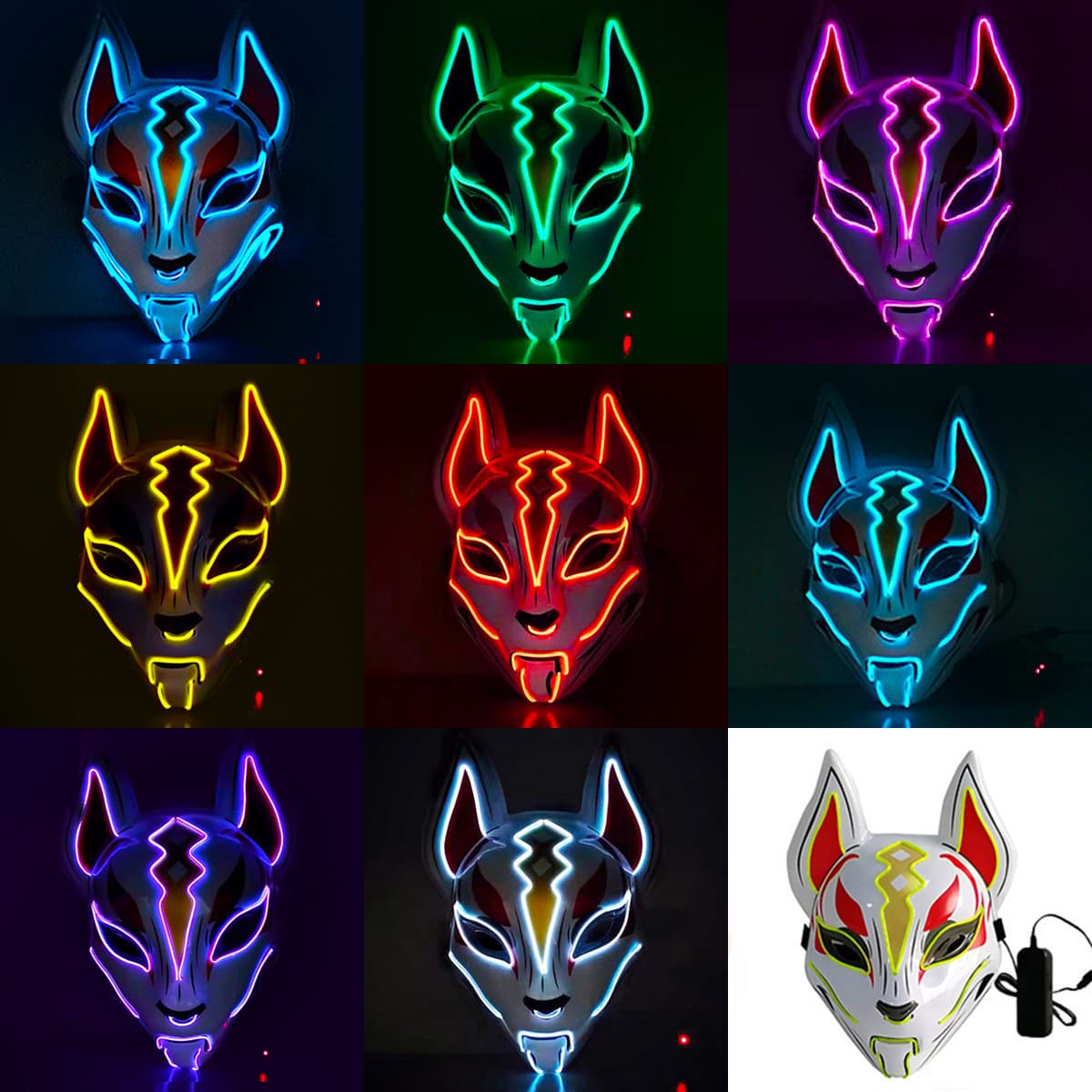 Halloween Fortnite Sky Fox Luminous LED Fox Luminous Mask Douyin Kuaishou Same Fake Mask
