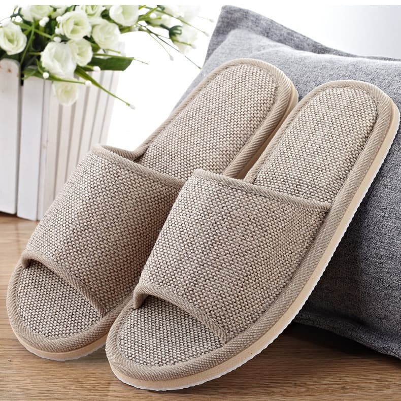 Home-style linen open-toe slippers for all seasons, suitable for couples, home use, and luxury hotels. Also includes EVA indoor flooring for men and women.