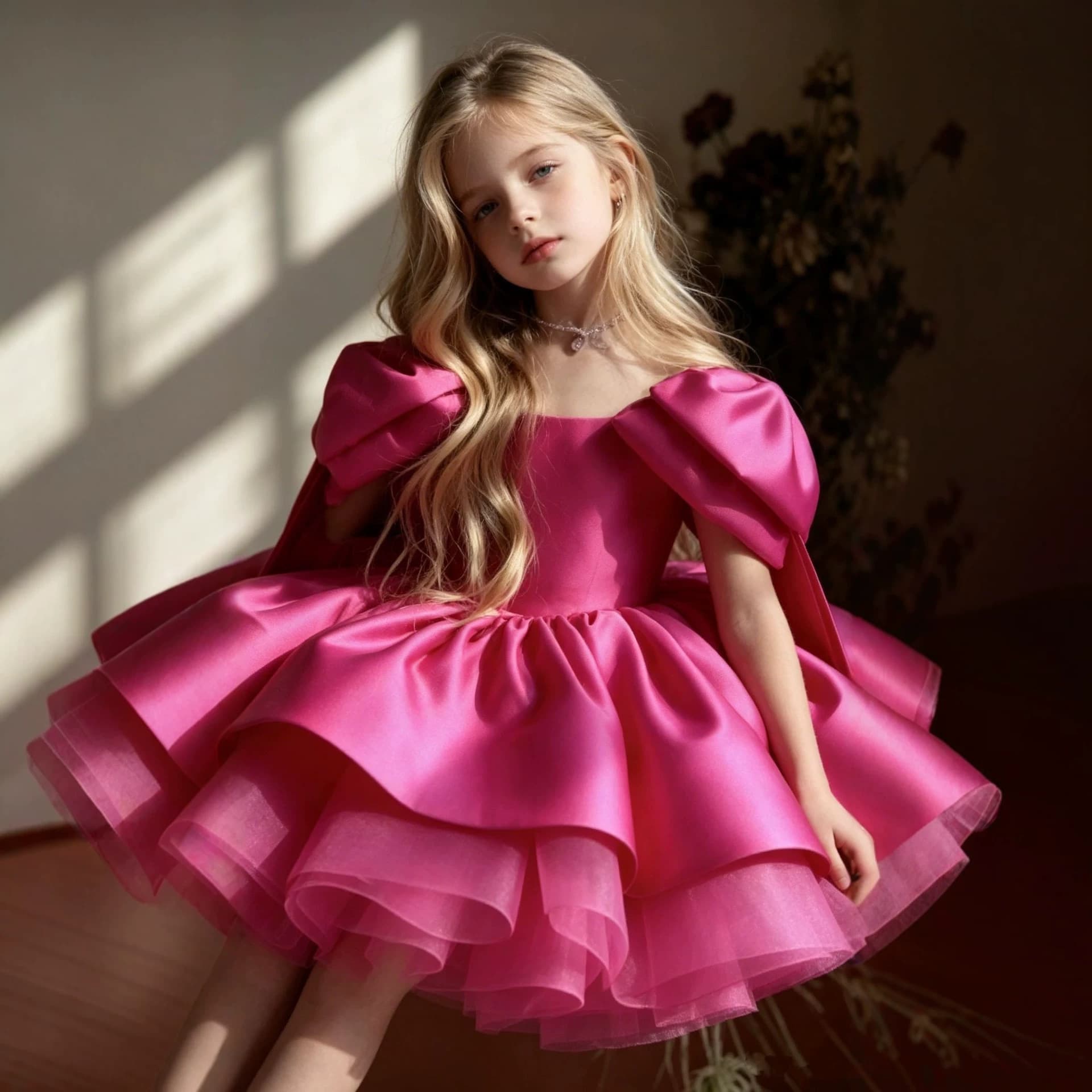 Cross-border girls European and American bow dress puffy mesh princess dress birthday party dinner puff sleeve dress