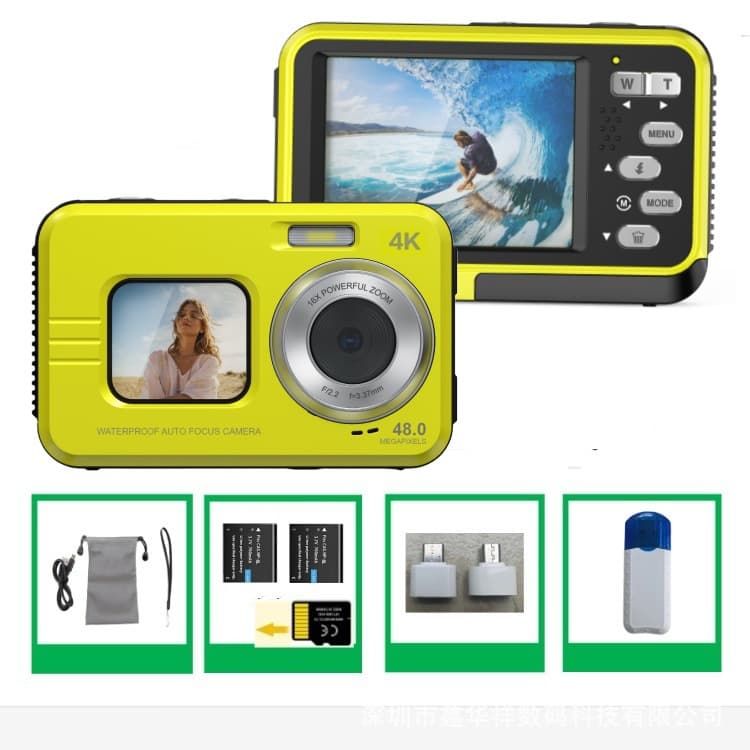 Cross-border exclusive high-definition dual-screen waterproof camera for outdoor sports, student diving, and photography.
