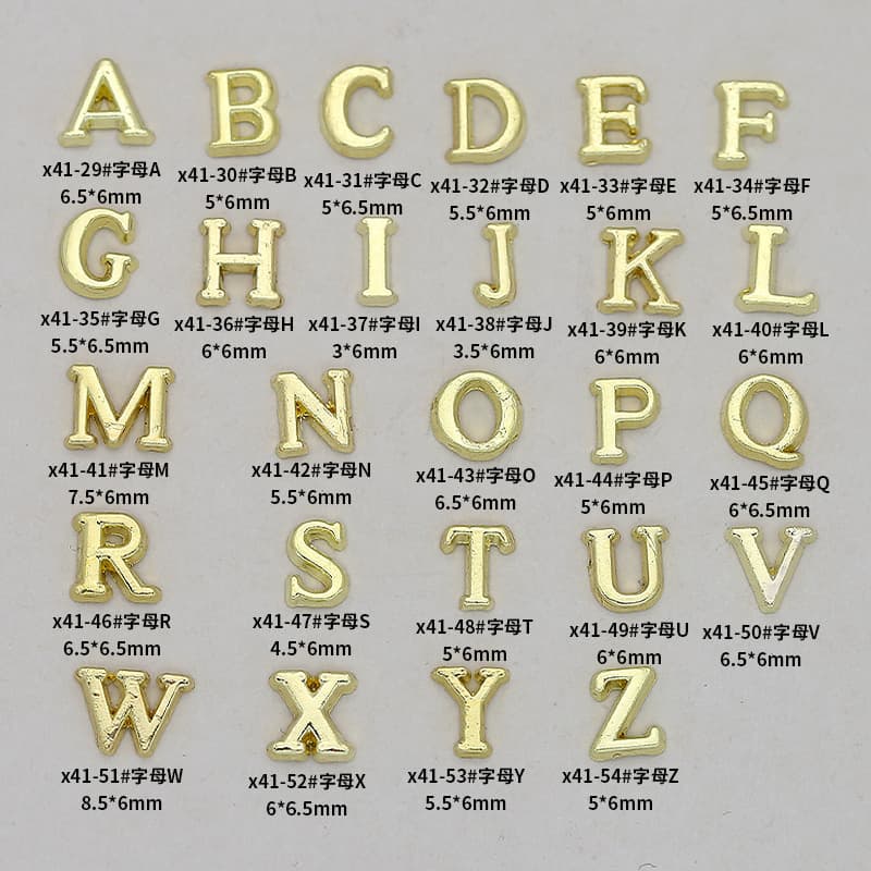 Cross-border Minimalist 26 English Letters Nail Art Accessories DIY Metal Alloy 3D Decorative Nail Rhinestone Jewelry Wholesale