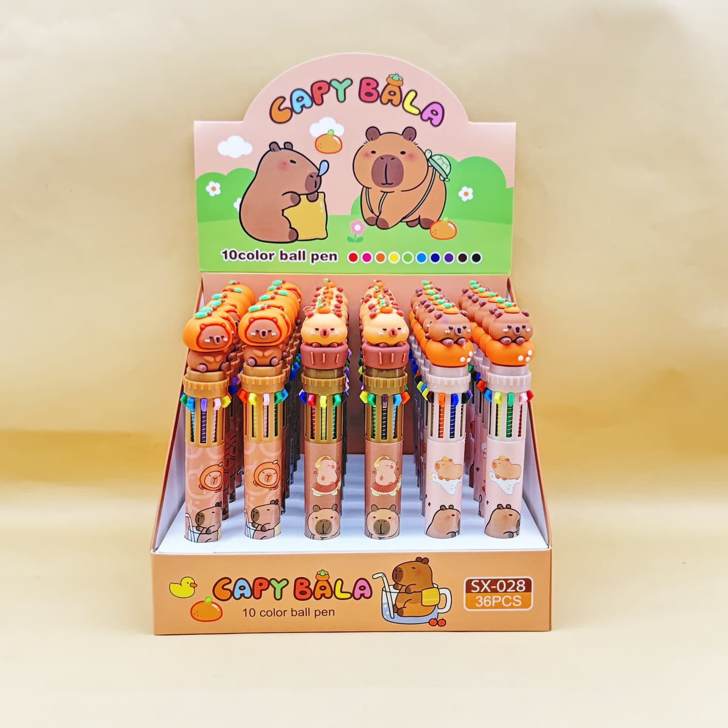 Creative Kapibara ten-color ballpoint pen, creative cute little capybara, multi-color handbook student color pen