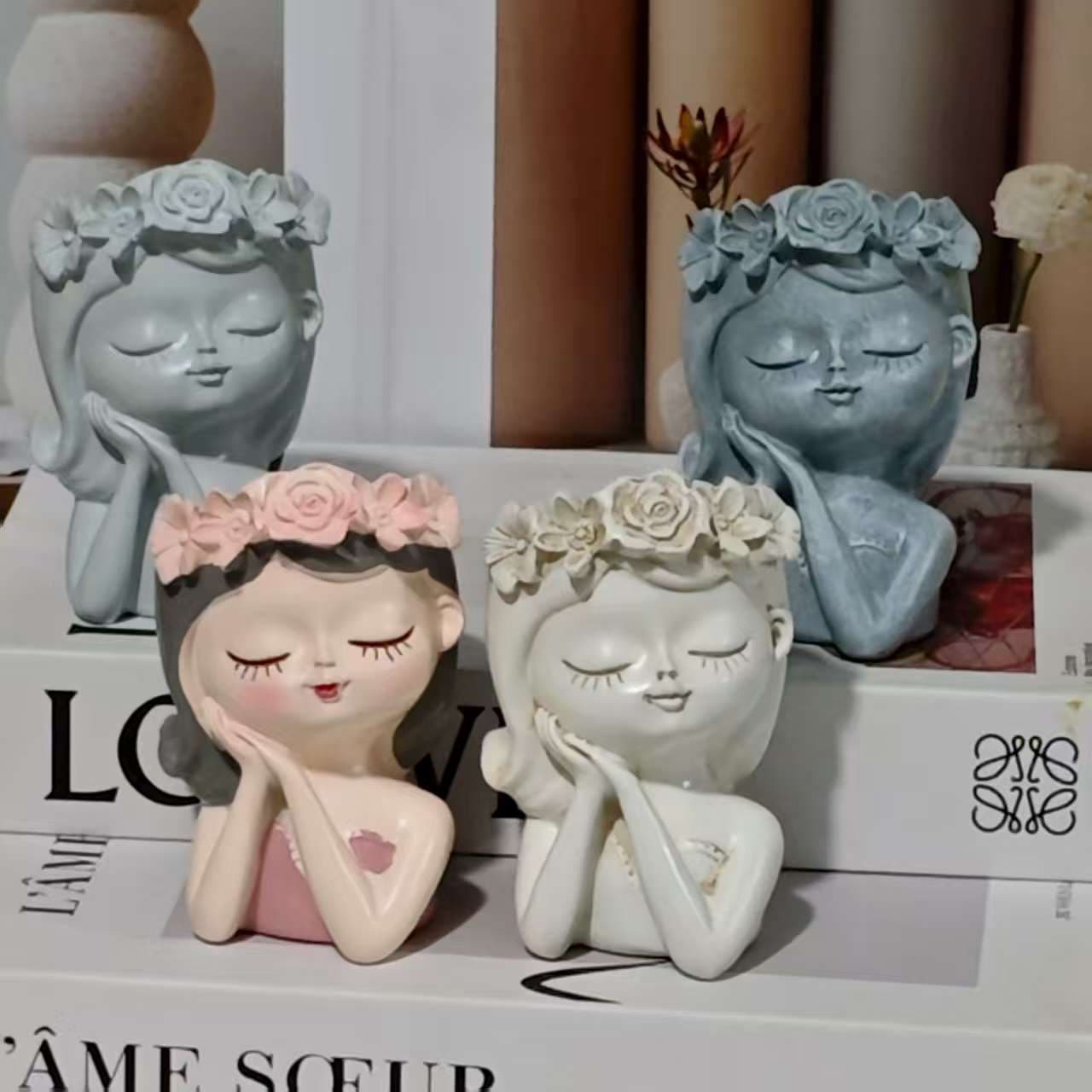 Creative Cute Girl Vase Resin Ornament Home Gardening Living Room Hallway Decoration Bonsai