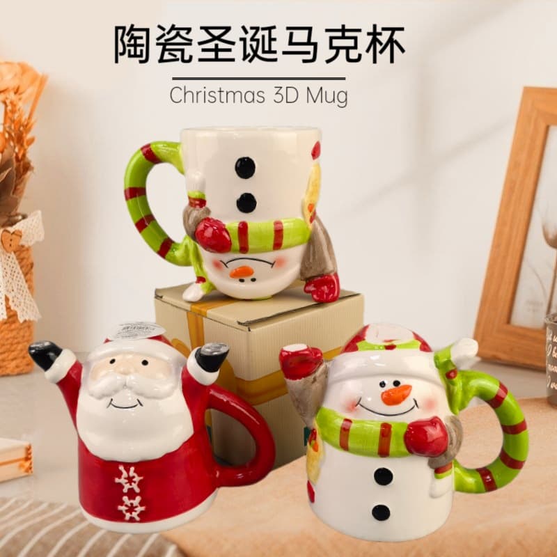 Hand-Painted Ceramic Santa Claus Water Cup Relief Ceramic Christmas Decoration Creative Trendy Inverted Design Christmas Gift