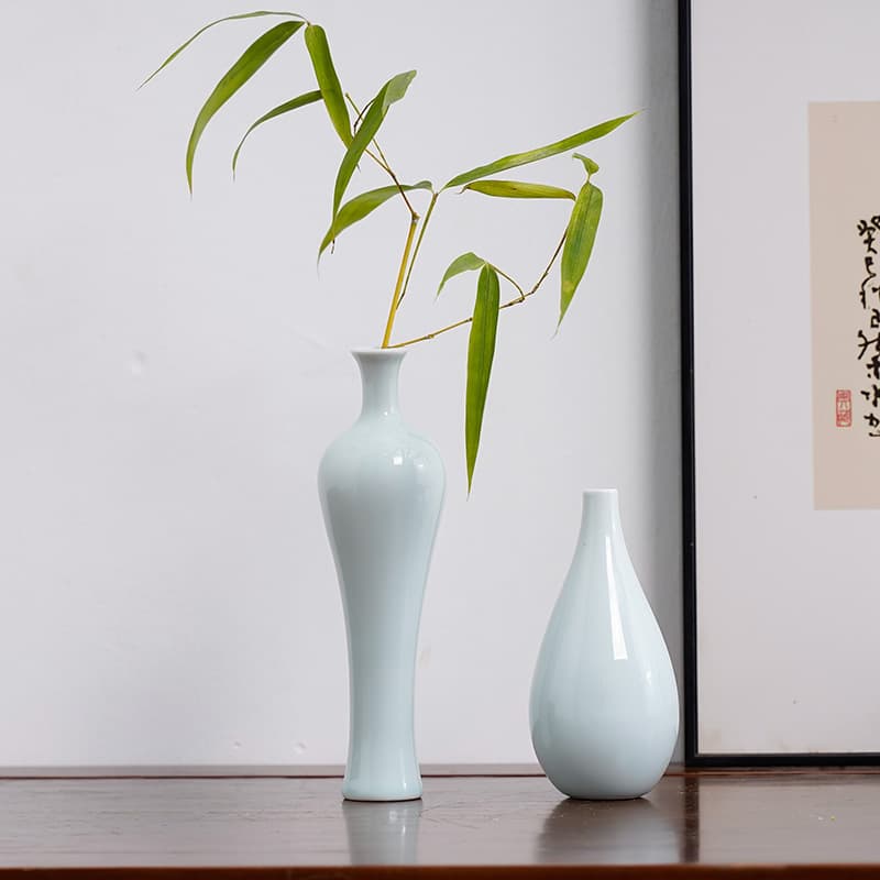 Vintage Ceramic Flower Vase Jingdezhen Handmade Shadow Blue Glaze Porcelain Antique Small Flower Vase Home Decoration