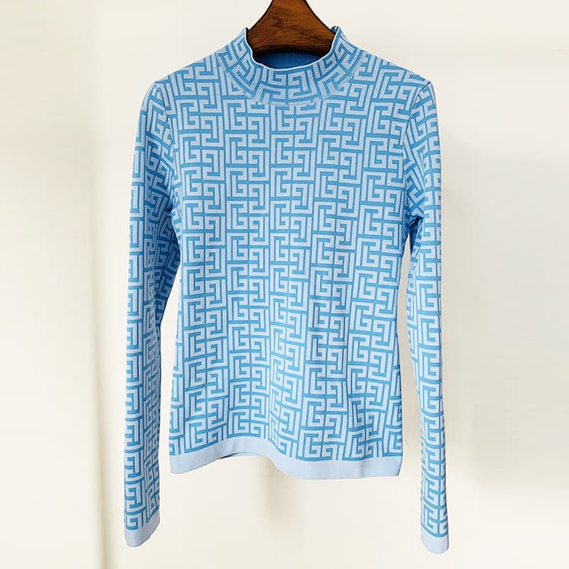 High Street Fashion 2026 Early Spring High-End Maze Graphic Jacquard Knit Half-Turtleneck Pullover Sweater Knitwear