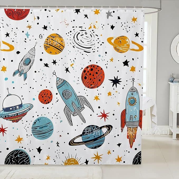 TUME Space Adventure Toy Car Super Mario Printed Kids Bathroom Shower Curtain Partition Decoration