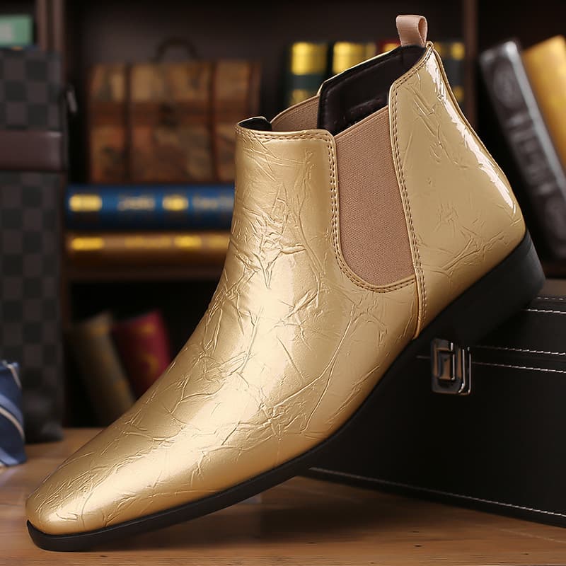 Cross-border Slip-on Chelsea Boots Men's Genuine Leather Autumn/Winter Leather Boots Pointed Toe British Martin Boots High-Top Size 39-48
