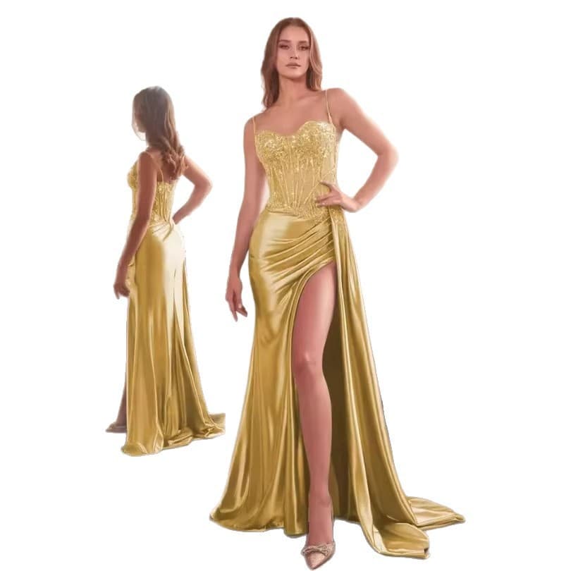 High-Waist Split Sexy Dress 2026 Amazon New Strapless Evening Gown Long Dress Corset Waist Slimming Long Dress