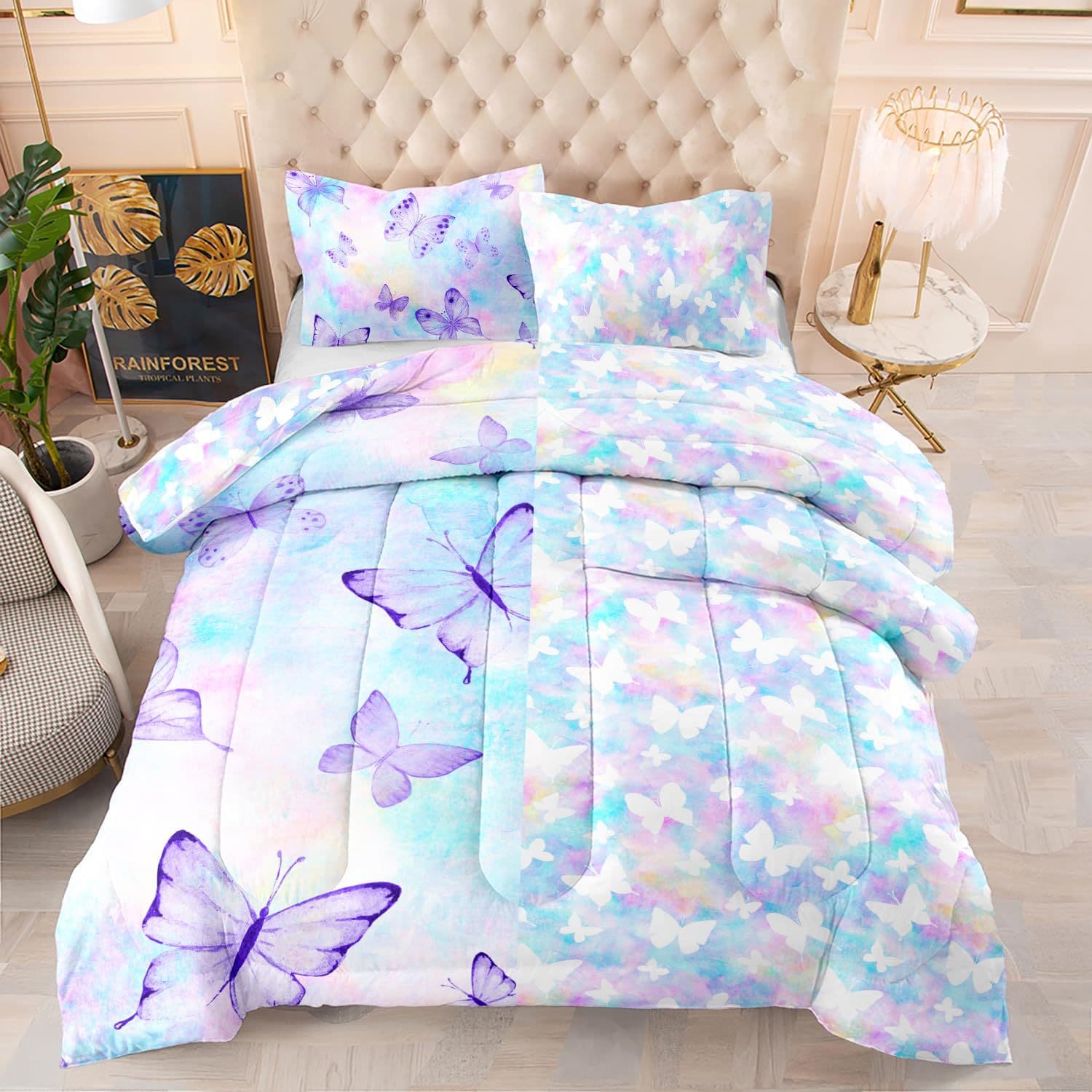 Duvet Cover Set Tie-Dye Art Butterfly Cross-Border Quilted Comforter with Synthetic Fiber Fill Quilted Bedding Three-Piece Set Factory Direct Supply