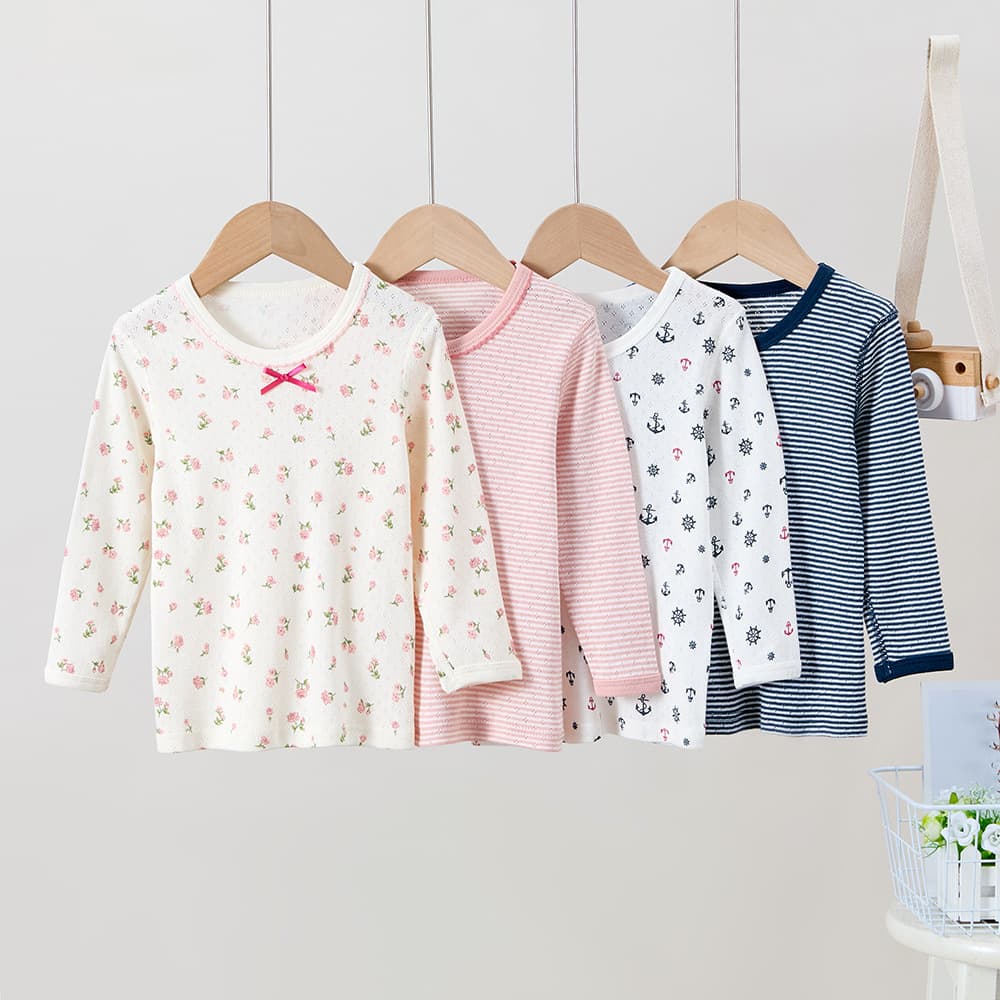 Children's Long Sleeve T-Shirt Spring/Autumn Thin Base Layer Boys and Girls Pajamas Pure Cotton Homewear Non-Fluorescent Air-Conditioning Clothes Autumn Wear