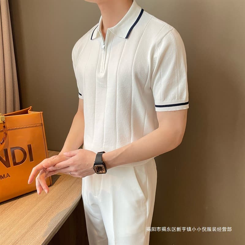 2024 spring Hong Kong style lapel polo shirt men's short-sleeved T-shirt loose and versatile half-sleeved T-shirt daily casual style