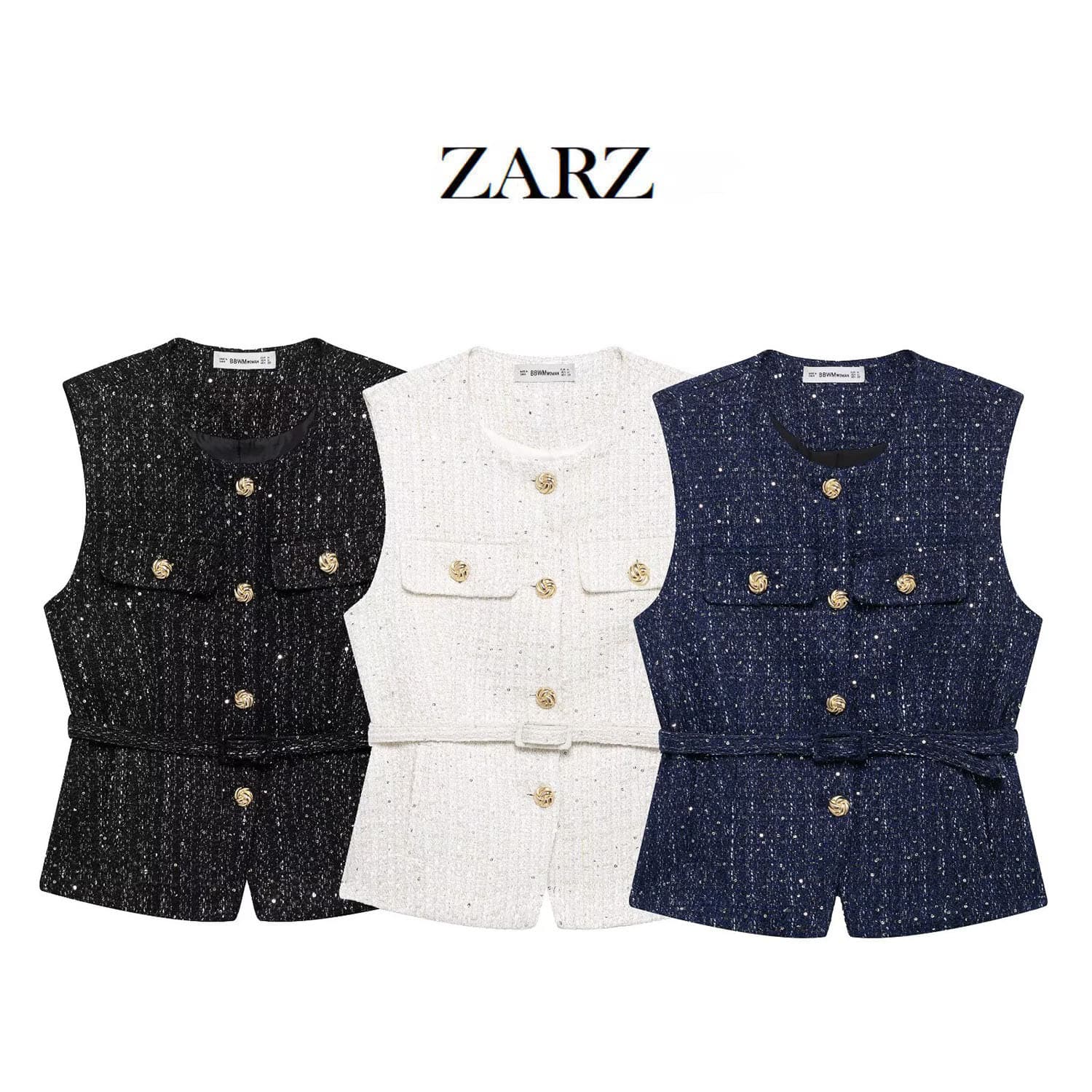 ZARZ homemade European and American style new women's clothing classic fashion versatile belt decorated with sequined woolen vest