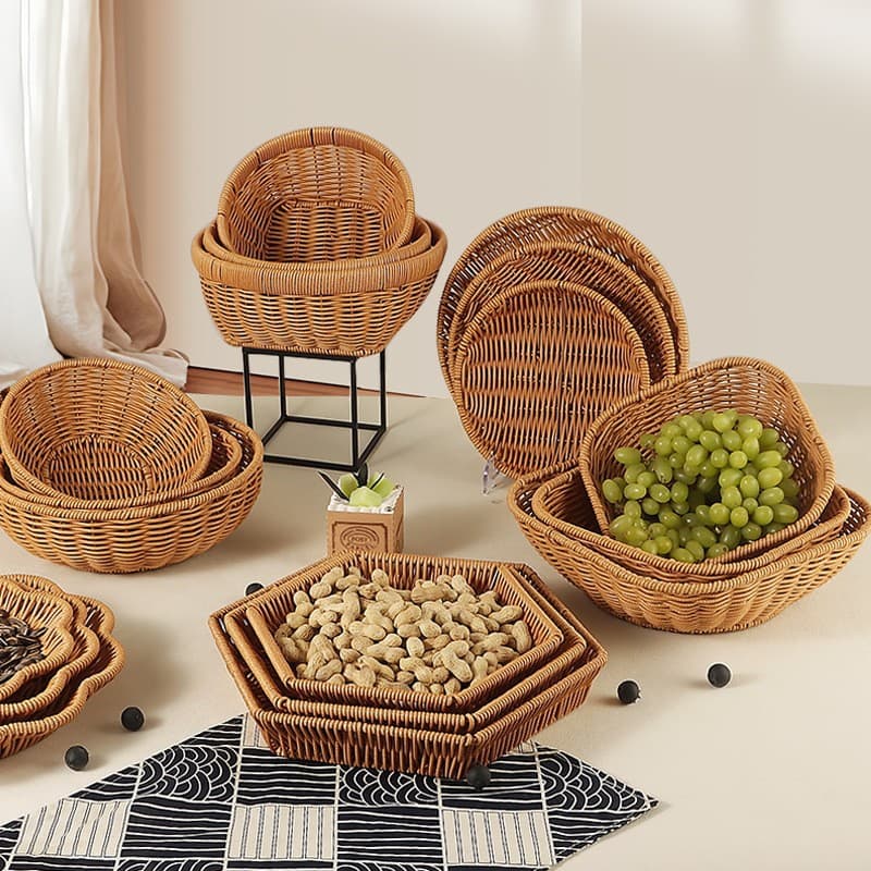 Rattan Snack Basket Rattan Basket Snack Holder Plastic Bread Basket Popcorn Basket Hot Pot Side Dish Fries Fruit Tray