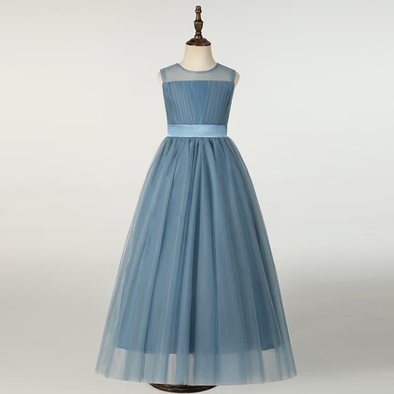 Girls' Children's Dress Flower Girl Wedding Dress Princess Skirt Birthday Blue Tulle Skirt Piano Performance Outfit Stylish Long Sleeveless