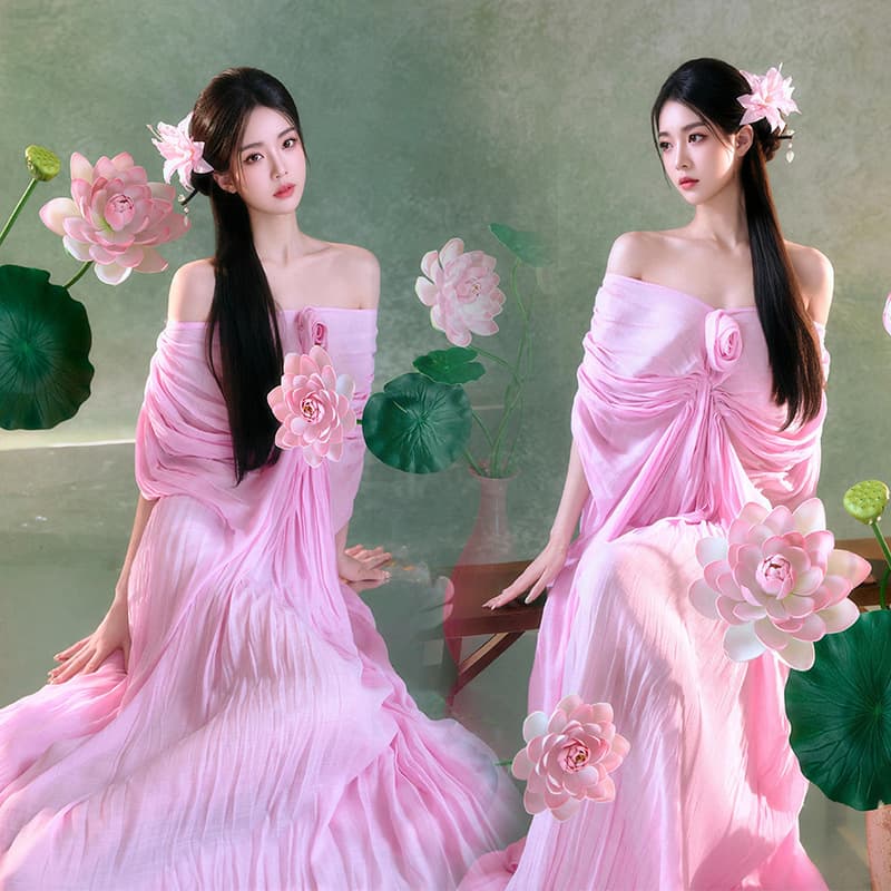 New Chinese-style Portrait Dress for Studio Photography, Retro Cool Personal Pink Girl Artistic Photo Shoot Costume