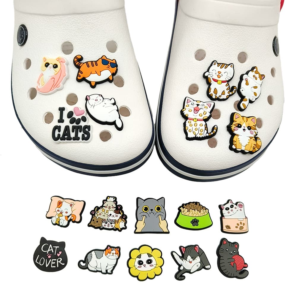 Funny Cat Cute Cartoon Pattern Croc Charms Shoe Buckle Soft Rubber DIY Garden Shoe Accessories Wholesale