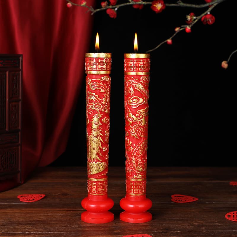 Wedding Dragon and Phoenix Candles Pair, Double Happiness Candles for Wedding Room Decoration, Red Wedding Candles for Bridal Chamber, Complete Wedding Supplies