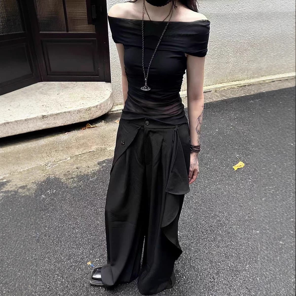 Japanese Vintage High-End Feeltrousers Casual Loose-Fit Wide-Leg Trousers Draped Niche Middle-Length Pants For Men And Women