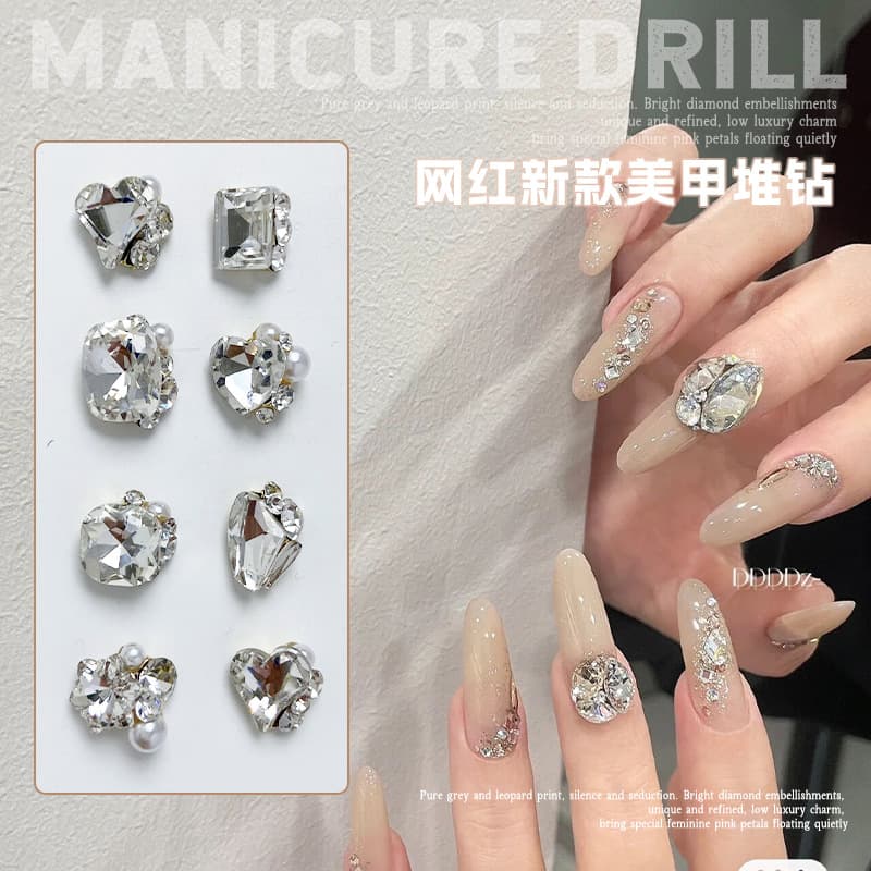 Nail Art Finished Stacked Rhinestone Balls Viral Alloy Stacked Rhinestone Rock Candy Heart Nail Decorations Nail Rhinestones