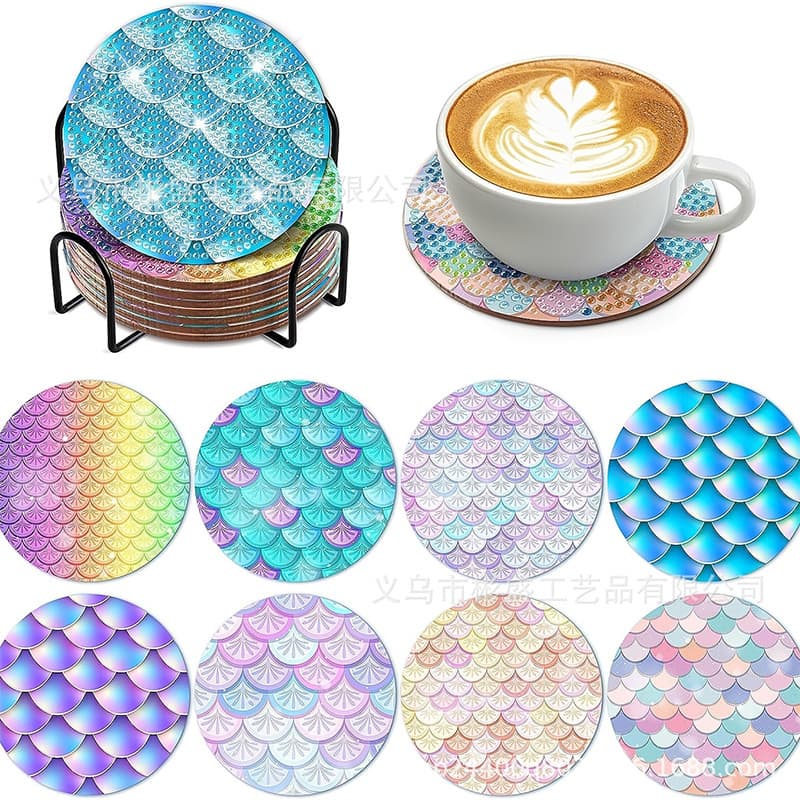 Custom Cross-Border Diamond Painting DIY Full-Diamond Coaster Sunflower Butterfly Placemat with Iron Stand Heat-Resistant Mat