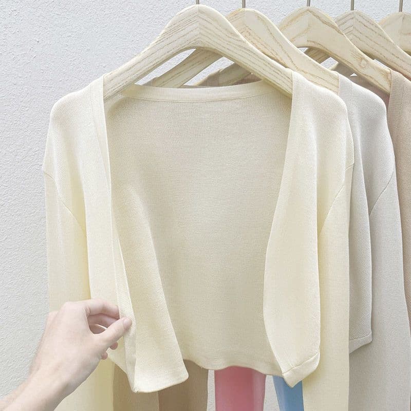 Women's Sun Protection Chiffon Cardigan Short Outerwear Shoulder Shawl Dressing Open Cardigan Knitted Sweater Small Fragrance Style