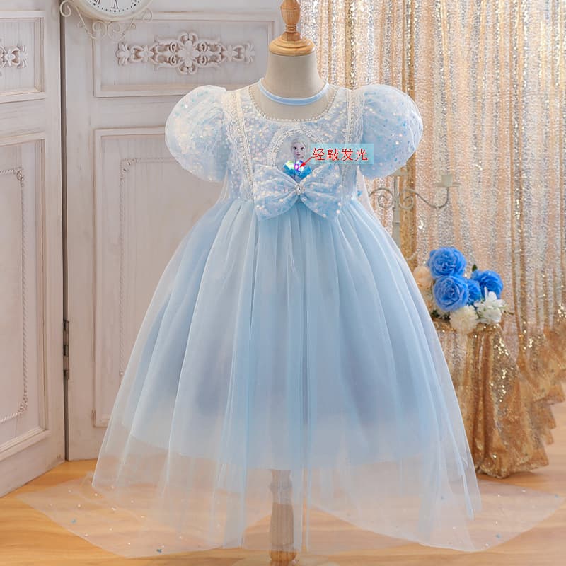 2-9 Years Old Girls Elsa Princess Dress Summer New Glowing Elsa Dress Frozen Tulle Dress for Children's Day