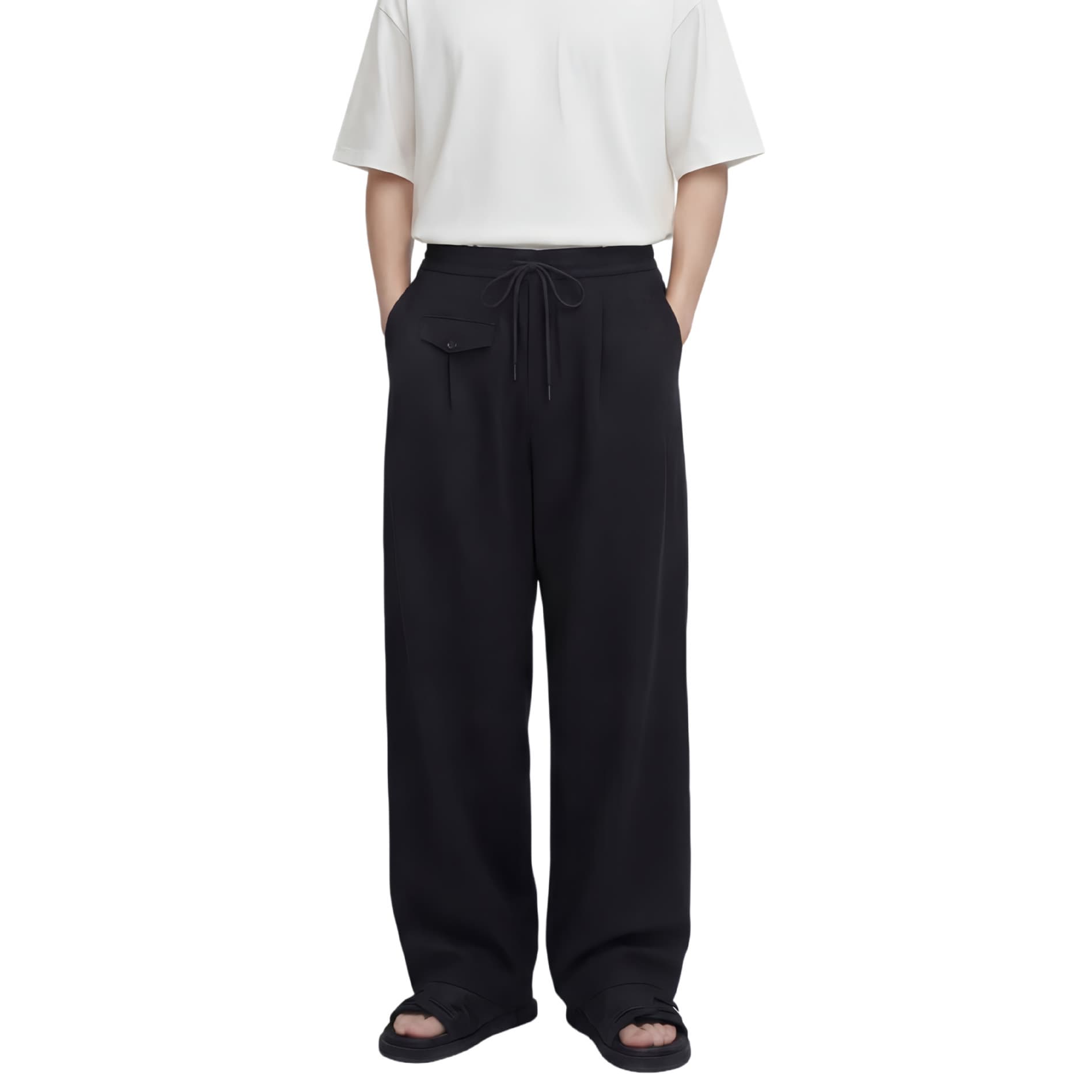 Summer Lightweight Drapey Straight-Leg Dress Pants for Men, Relaxed Slim-Fit Drawstring Elastic Waist Long Pants, In-Stock Wholesale
