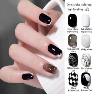 Nail Art Solid Black and White Gel Polish, Icy Sheer Milky White Protein Color Gel, Black and White Drawing Gel, Basic Versatile UV Gel