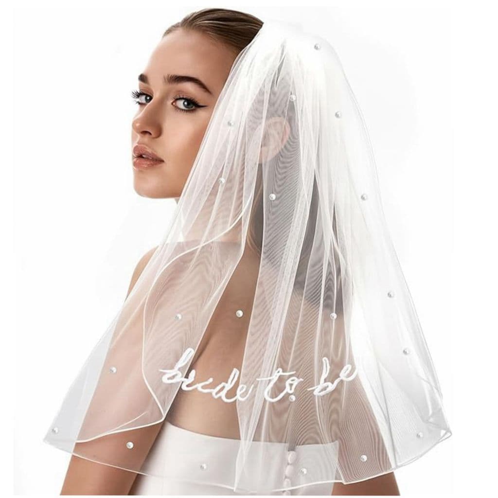 European and American bachelorette party bride pearl single layer lock embroidered veil bride tobe embroidered comb veil