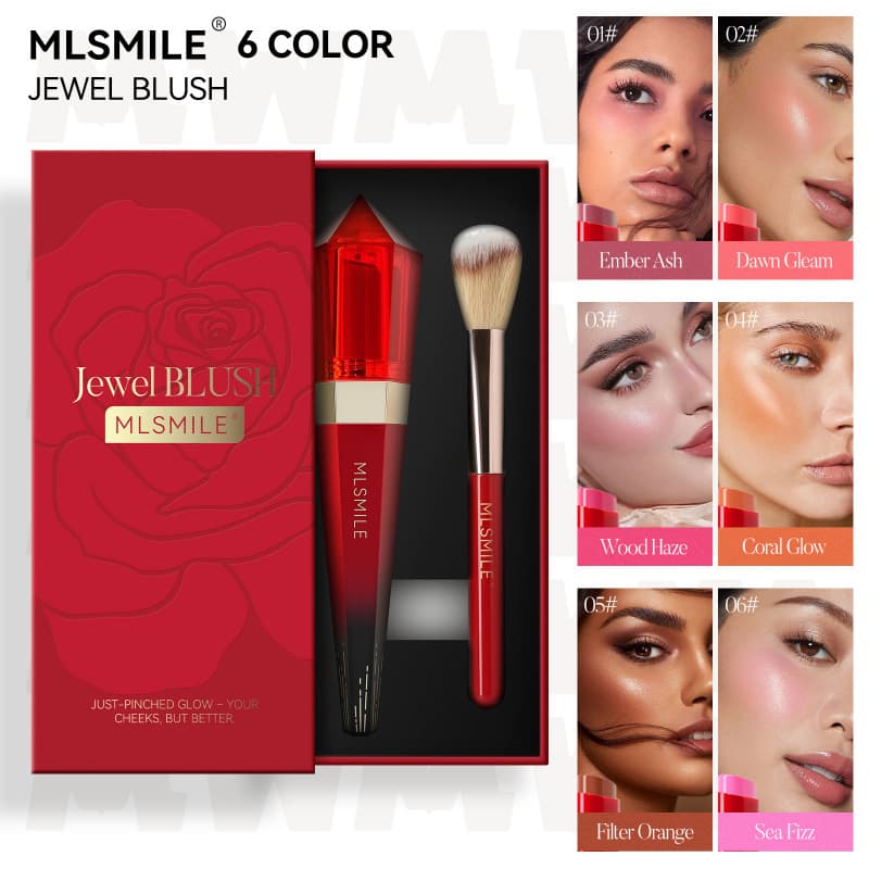 MLSMILE Cross-border Exclusive 6-Color Scepter Blush Gift Box Fine Shimmer with Brush Brightening Complexion Blusher Luxury Set