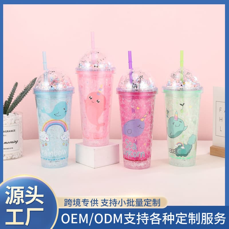 Trending High-Fashion Ins-Style Plastic Water Cup, Creative Cartoon Plastic Cup, Portable Straw Tumbler for Travel