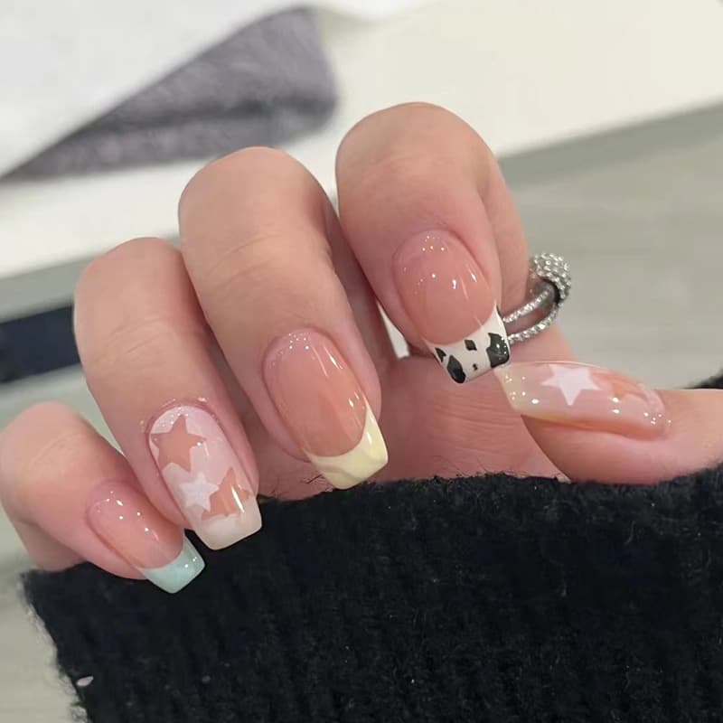 Cute Star Milk Pattern French Innocent Children's Nail Art Stickers Multi-Color Diverse Nail Patches Little Red Book Nails
