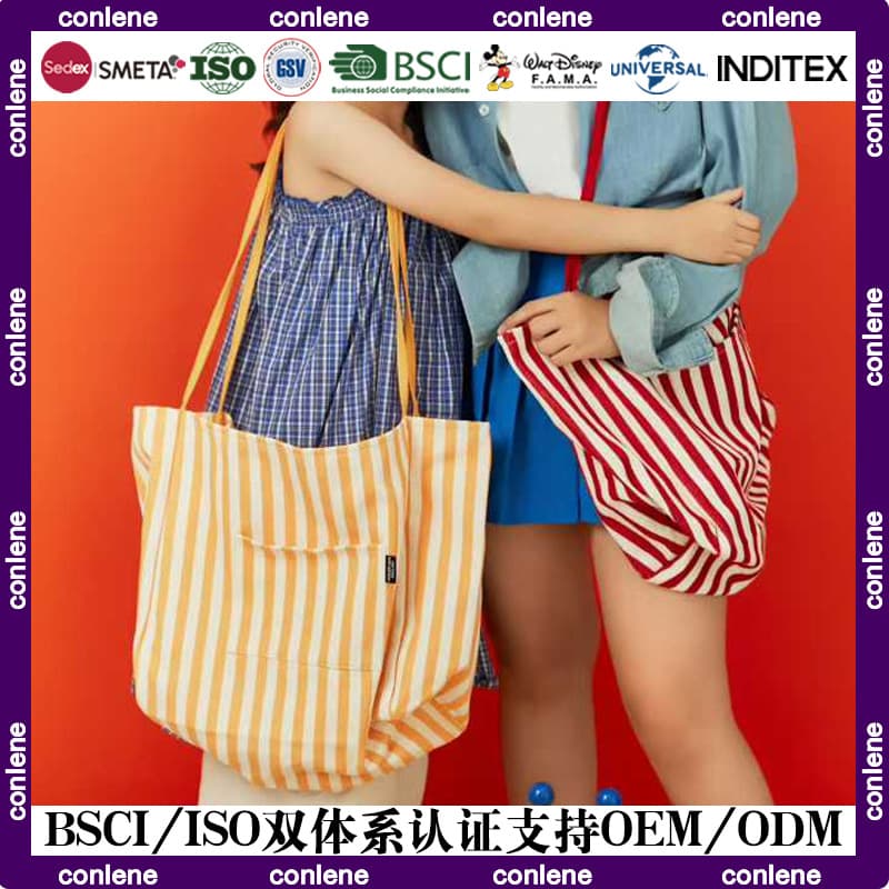 New Striped Double-Sided Canvas Bag Women Korean Lazy Style Large Capacity Tote Bag Shopping Commute Handheld Canvas Bag