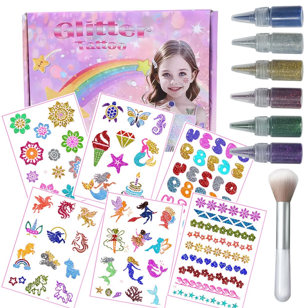 Cross-border New Glitter Tattoo Kids DIY Diamond Painting Kit Creative Stage Makeup Temporary Glitter Tattoo Stencils