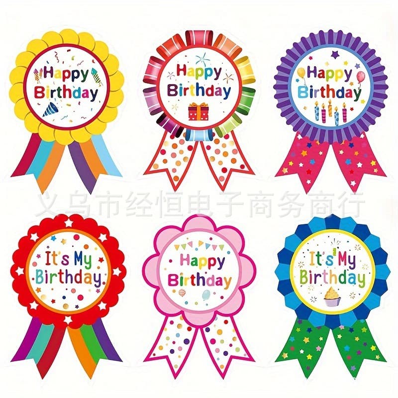 Happy Birthday Badge Sticker Set 4 Animation Designs Waterproof and Scratch Resistant Kids Party Decoration Wholesale