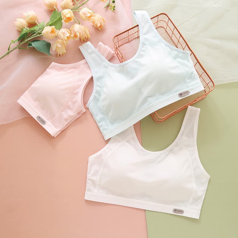 Teenage Girls' Underwear Wide Strap Bra Prevent Protrusion Nylon Cotton Full Cup Comfortable Breathable Sports Leisure Style