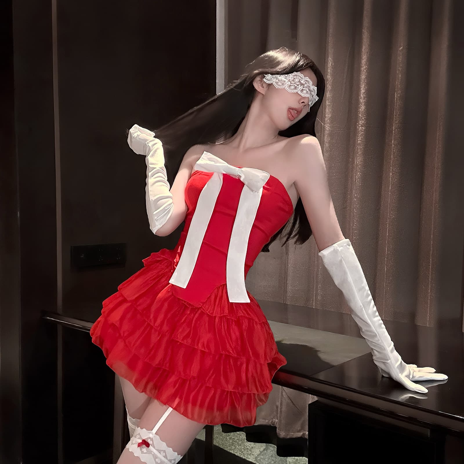 Jin Xiao Lingerie Sexy Butterfly Bow Ribbon Soft Cake Skirt Christmas Night Pure Desire Girl Ambiance Costume