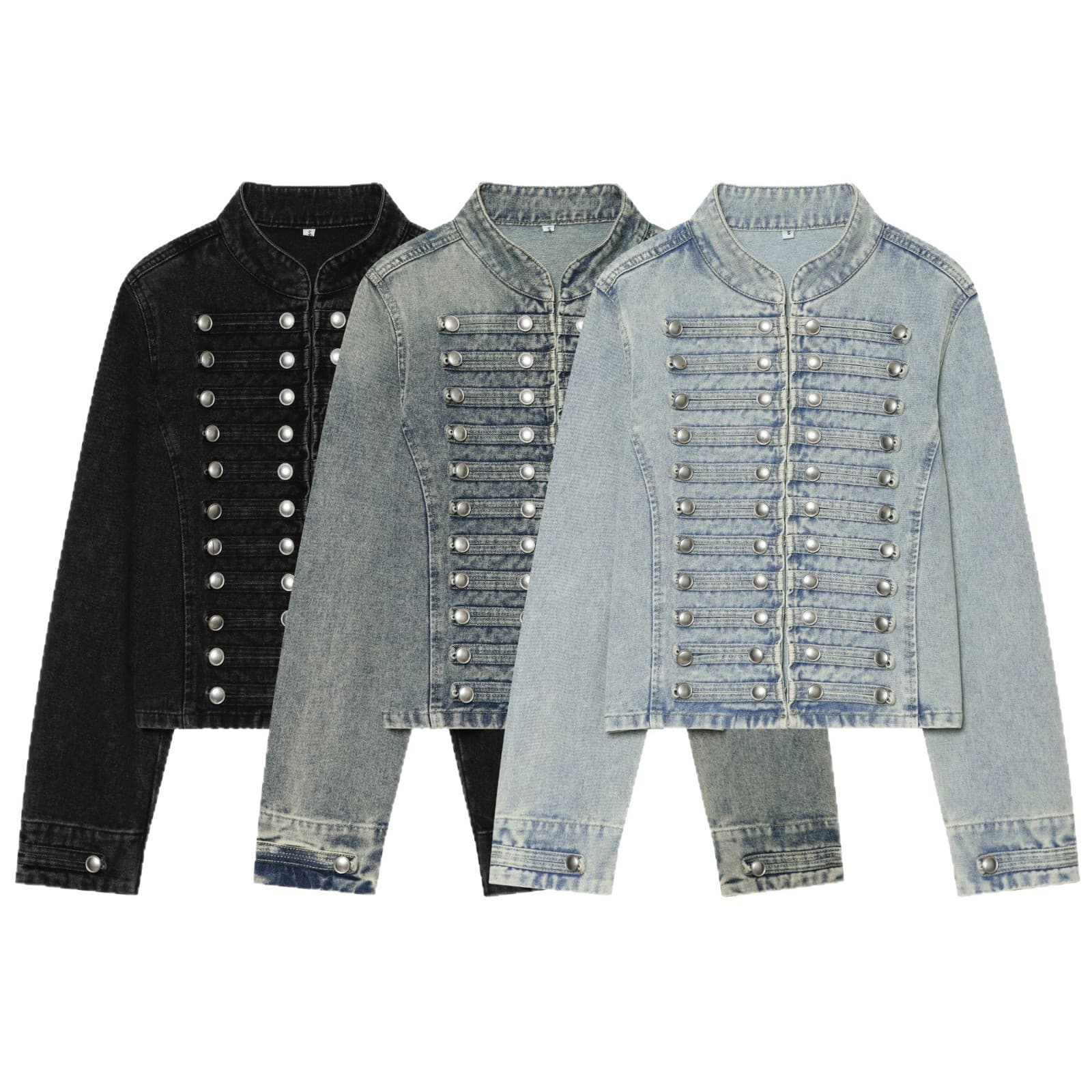 New Women's Vintage Slim-Fit Ribbed Button Versatile Denim Napoleon Solid Color Jacket Coat Trendy