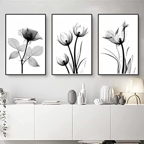 Foreign Trade Hot-selling Modern Minimalist Black White Watercolor Floral Plant Veins Bedroom Living Room Wall Art Canvas Print