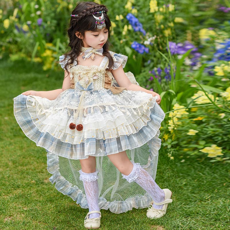 Girls' Spring Dress 2026 New Children's Lolita Princess Dress Long Sleeve Tulle Puffy Skirt