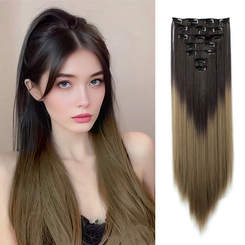 Colorful Long Straight Hair Extensions 16 Cards 7 Pieces Set Women's Synthetic Hair Clip-In Fake Hair European And American Styles