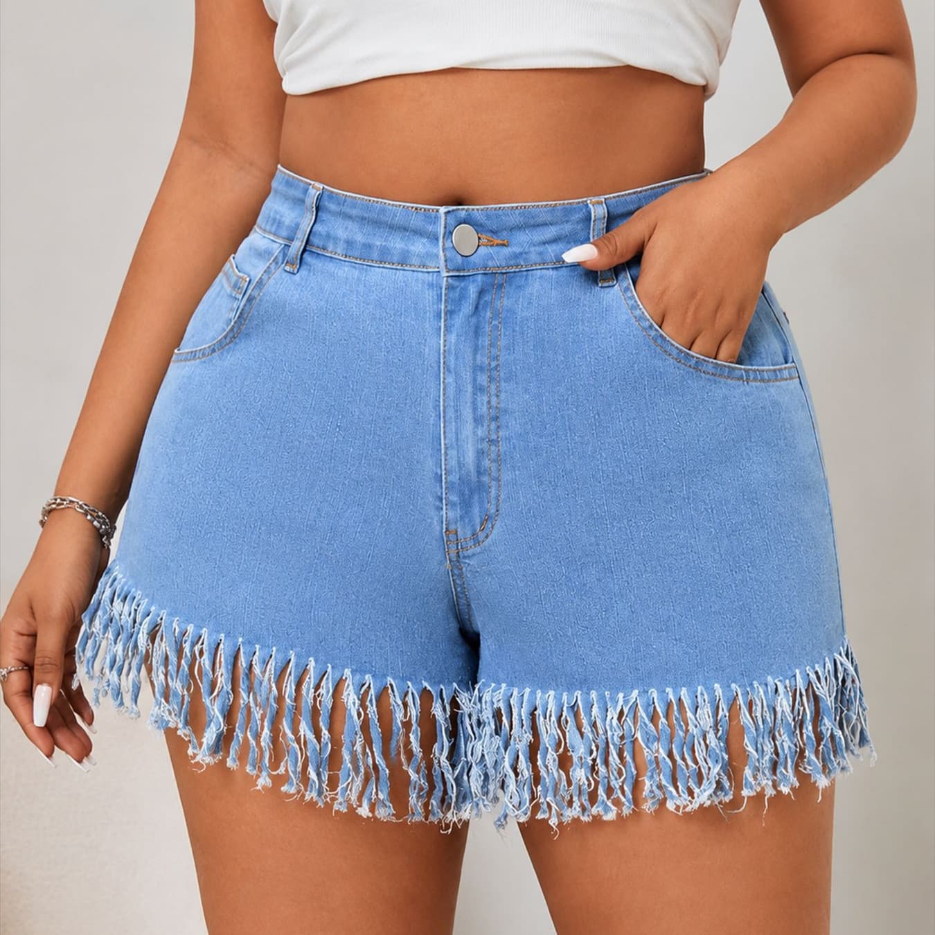 Cross-Border E-Commerce European and American Fashion Women's Jeans Sexy Hip-Hugging Fringed Denim Straight-Leg Plus-Size Shorts